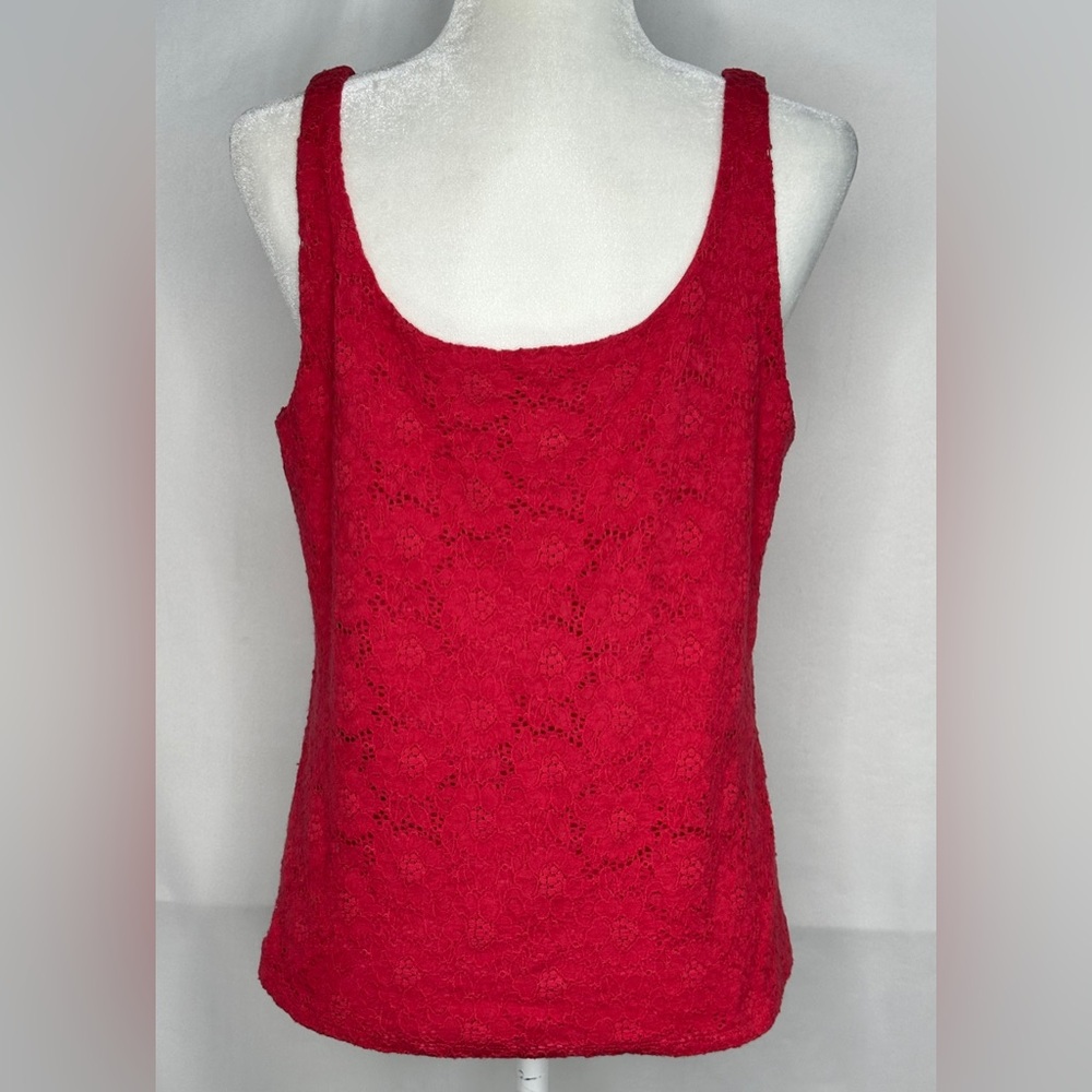 White House Black Market Fuchsia‎ Lace Tan Top Cottage-core Sz XL - Picture 2 of 7